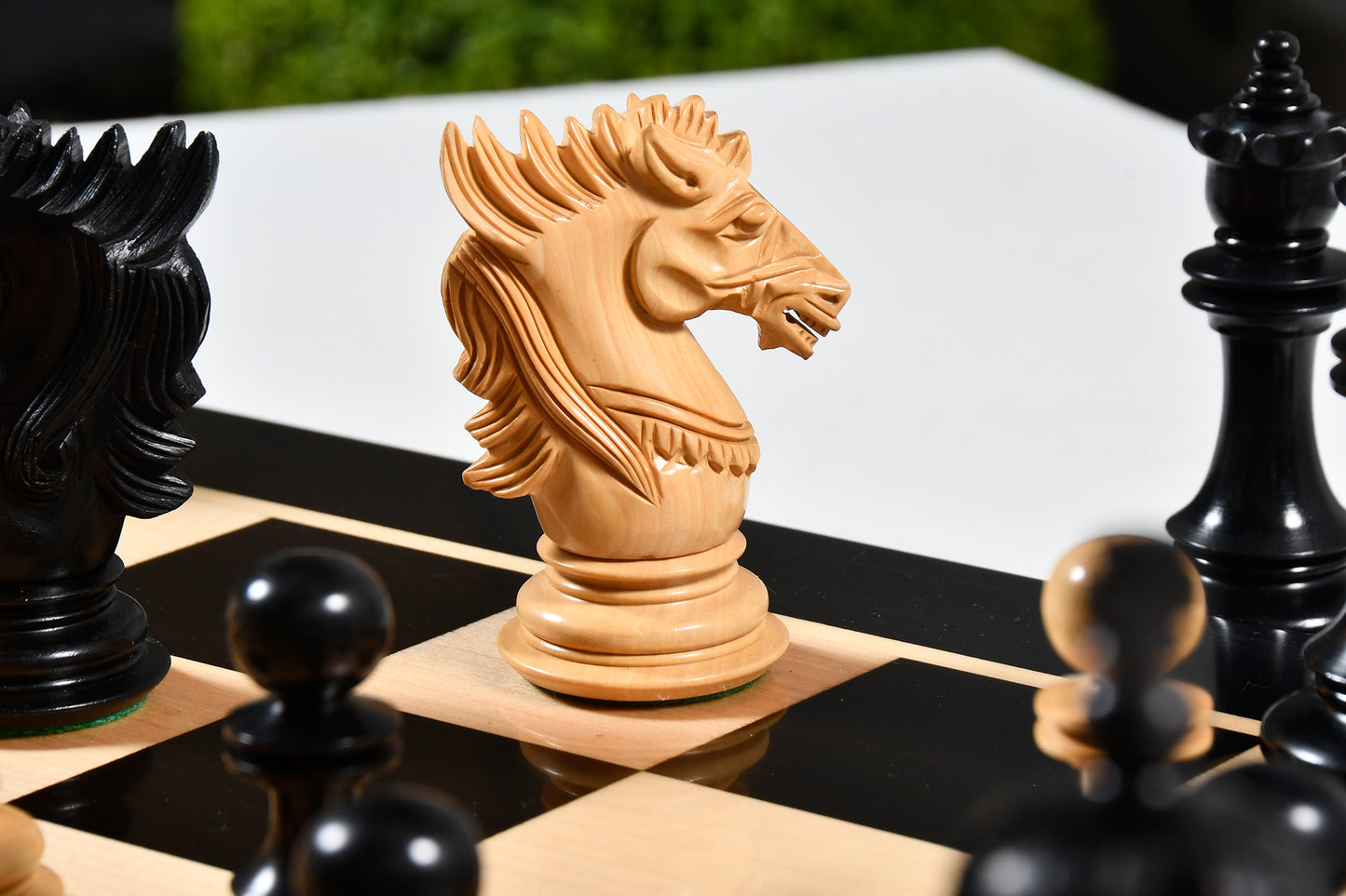 The Dragon Knight Series Wooden Chess Pieces Carved in Ebony / Box Wood - 4.7" King