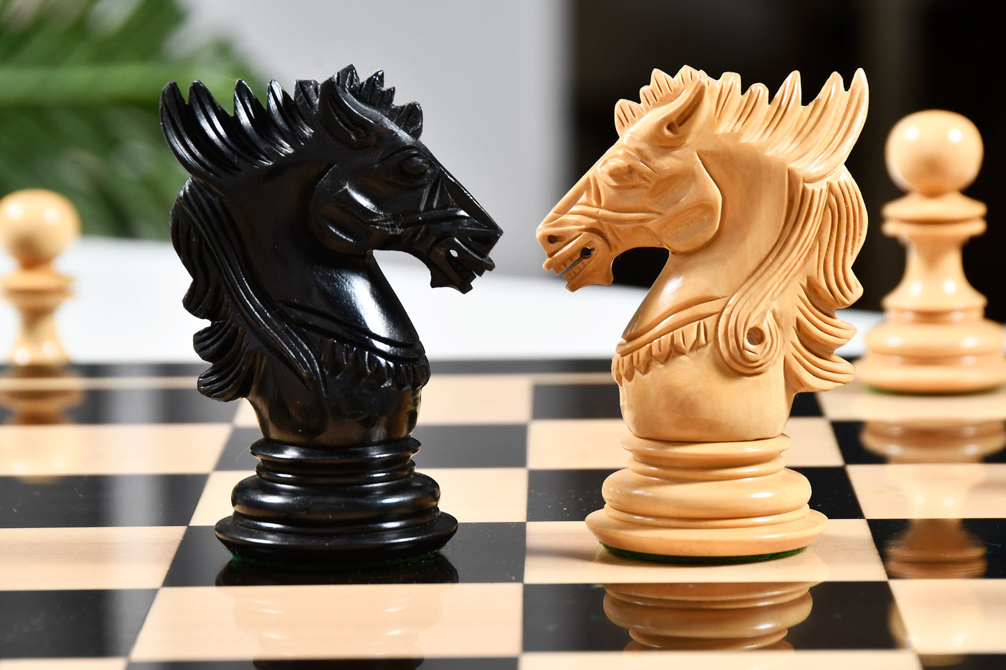 The Dragon Knight Series Wooden Chess Pieces Carved in Ebony / Box Wood - 4.7" King