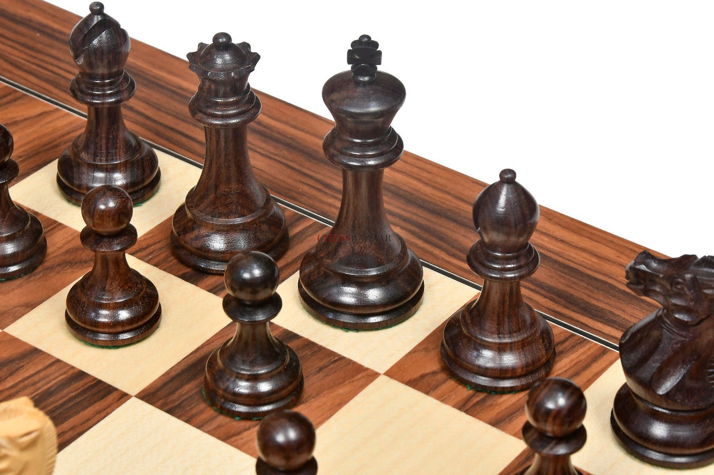 The Professional Series Tournament Staunton Weighted Chess Pieces in Indian Rosewood and Boxwood - 3.8" King