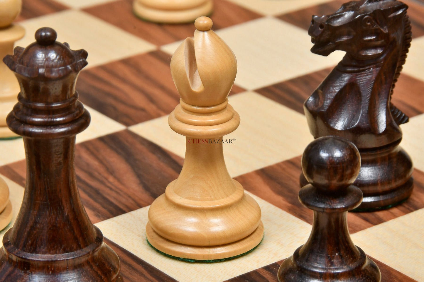 The Professional Series Tournament Staunton Weighted Chess Pieces in Indian Rosewood and Boxwood - 3.8" King