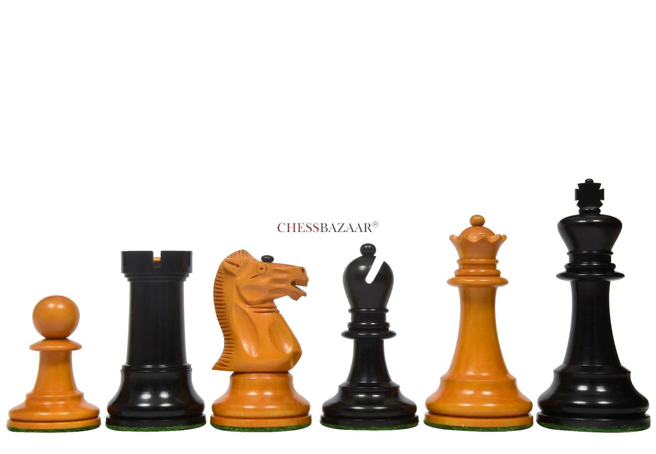 Reproduced Richard Whitty Antique Chess Pieces with King Side Stamping in Ebony / Antiqued Box wood - 3.75" King