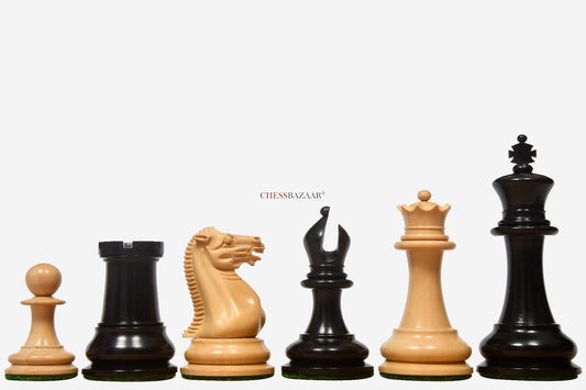 Reproduced 1849 Original Staunton Pattern Wooden Heavy Chess Pieces in Ebony / Boxwood with King Side Stamping - 3.75" King