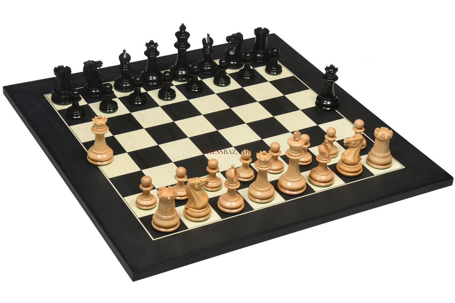 Reproduced 1849 Original Staunton Pattern Wooden Heavy Chess Pieces in Ebony / Boxwood with King Side Stamping - 3.75" King