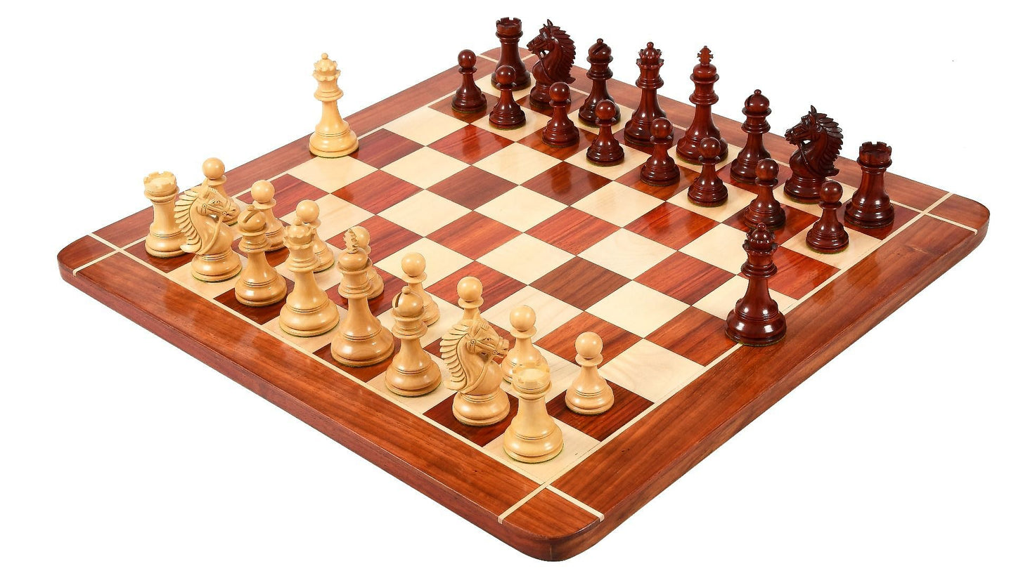 Combo of 2016 Bridle Series Luxury Chess Pieces with Wooden Board in Bud Rose / Box Wood - 4.2" King