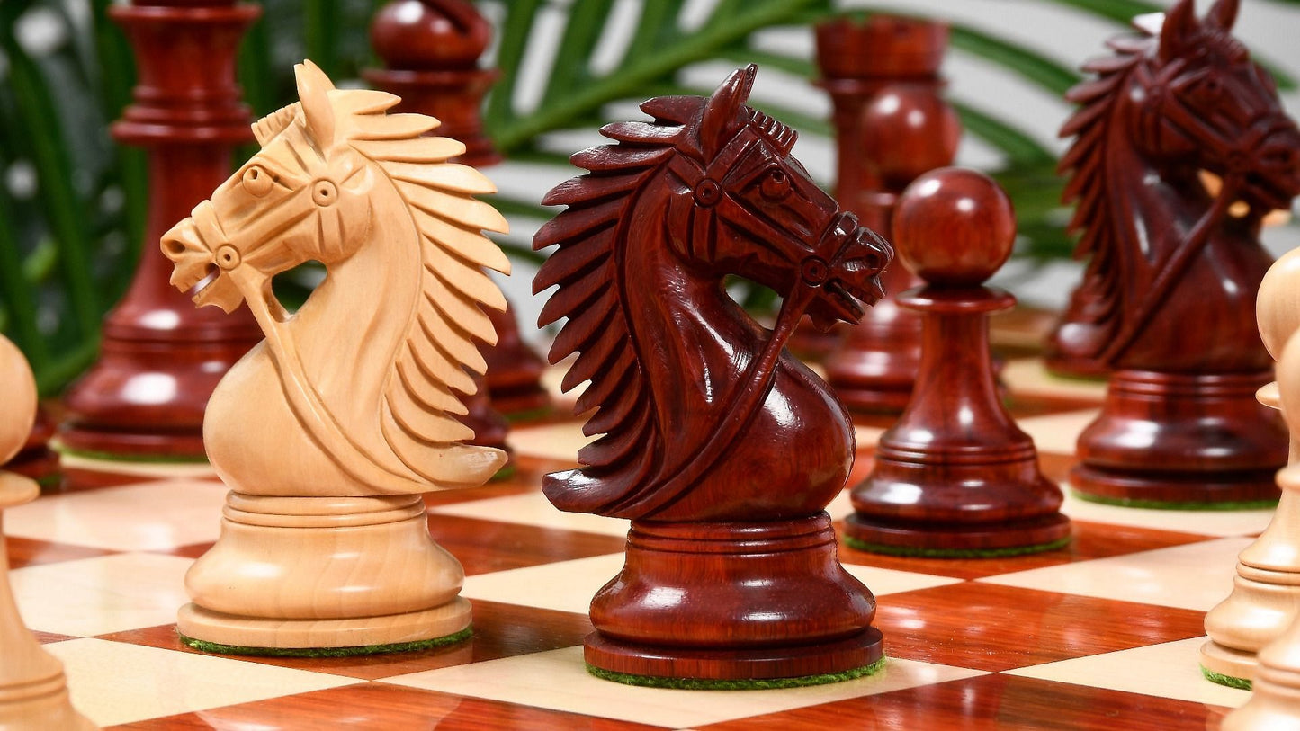 Combo of 2016 Bridle Series Luxury Chess Pieces with Wooden Board in Bud Rose / Box Wood - 4.2" King