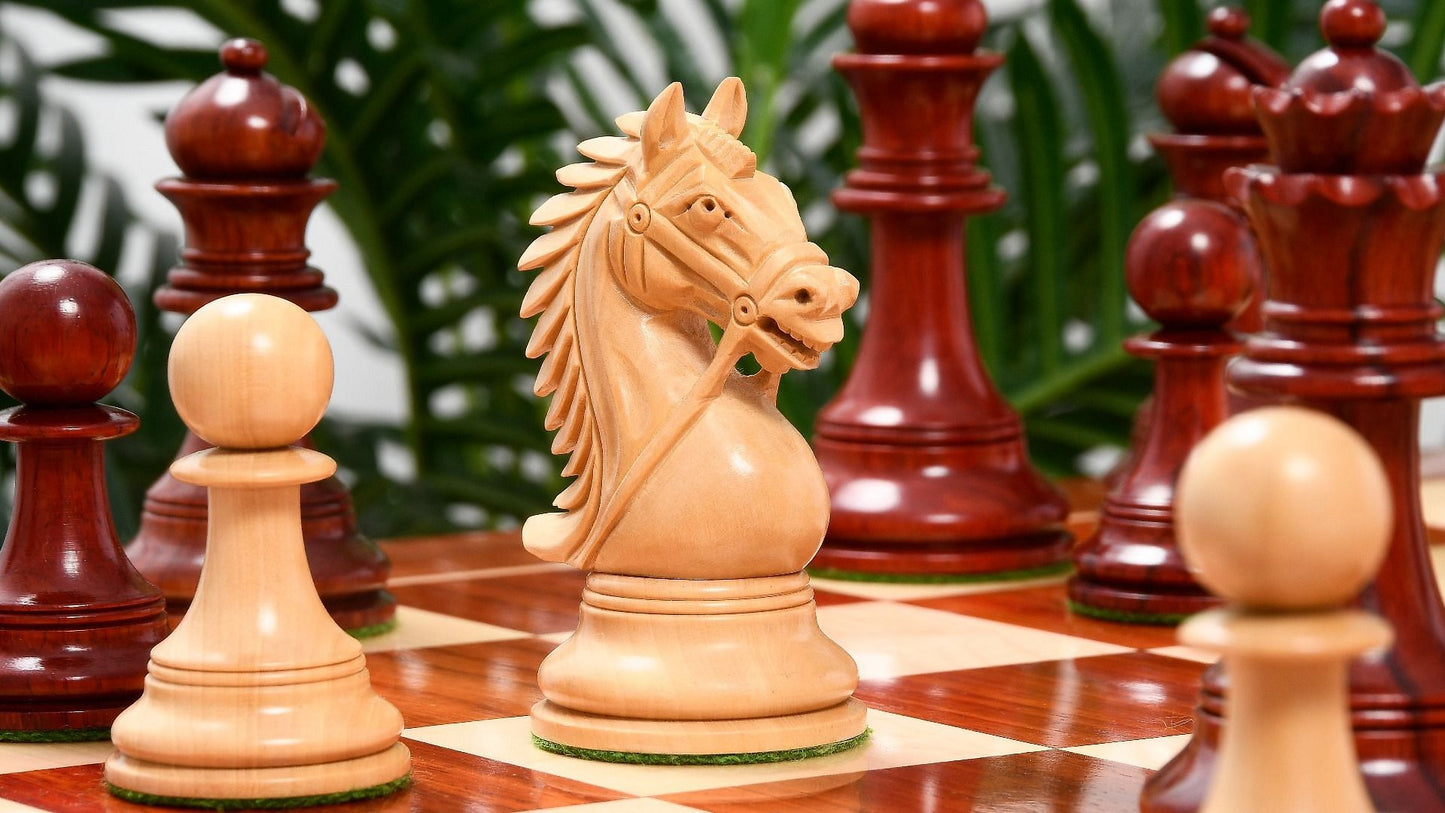 Combo of 2016 Bridle Series Luxury Chess Pieces with Wooden Board in Bud Rose / Box Wood - 4.2" King