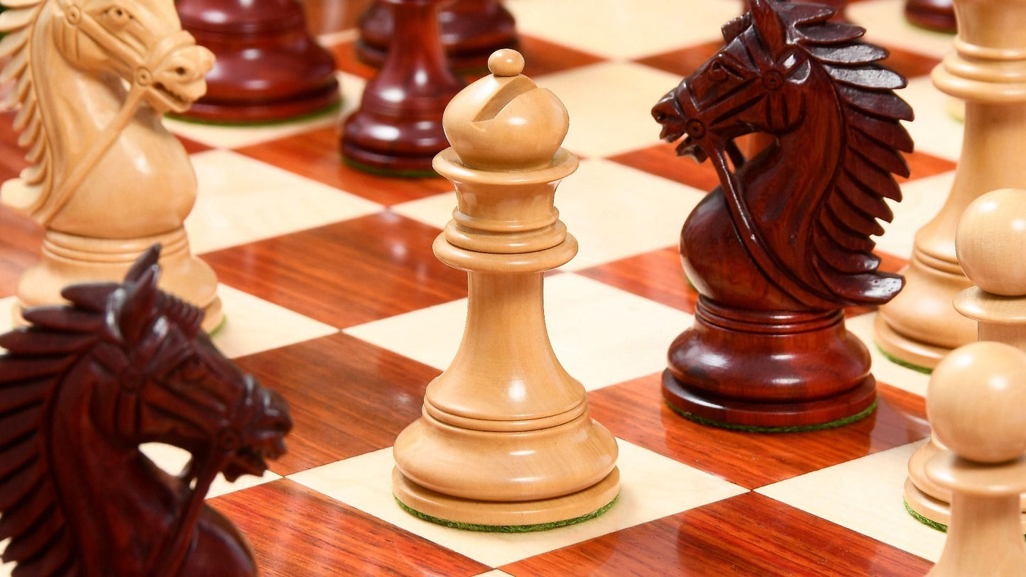 Combo of 2016 Bridle Series Luxury Chess Pieces with Wooden Board in Bud Rose / Box Wood - 4.2" King