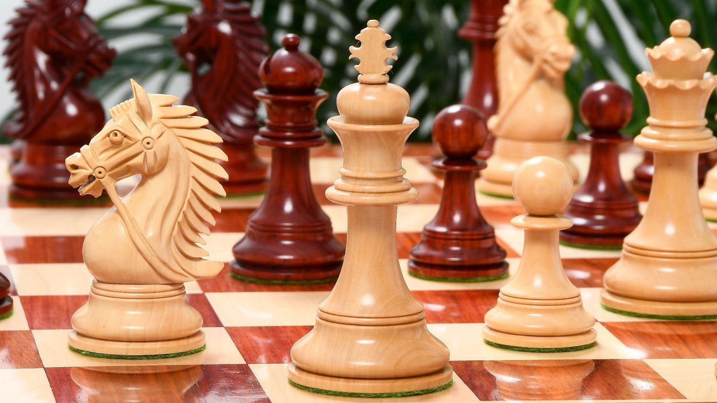 Combo of 2016 Bridle Series Luxury Chess Pieces in Bud Rose / Box Wood - 4.2" King with Wooden Chess Board
