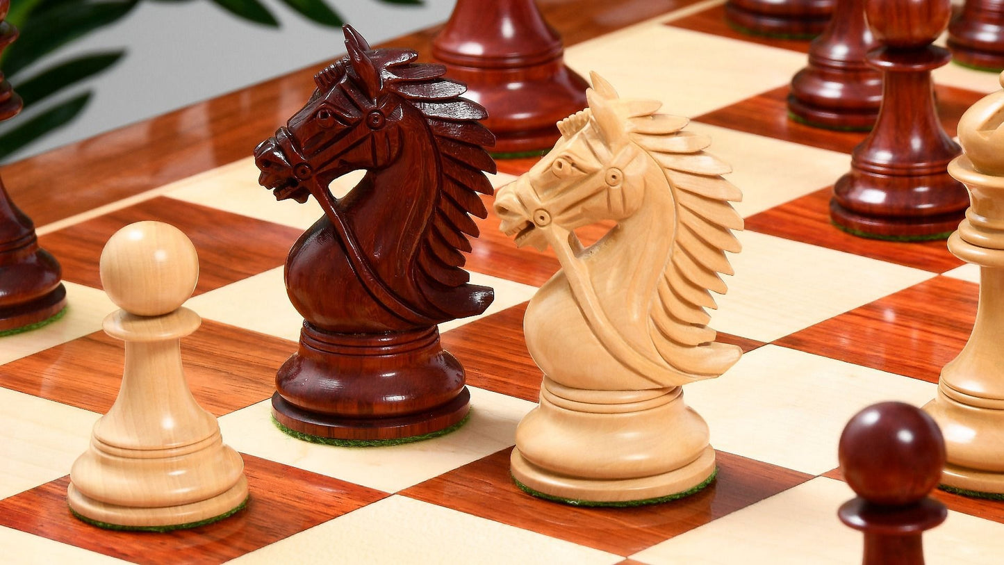 Combo of 2016 Bridle Series Luxury Chess Pieces in Bud Rose / Box Wood - 4.2" King with Wooden Chess Board