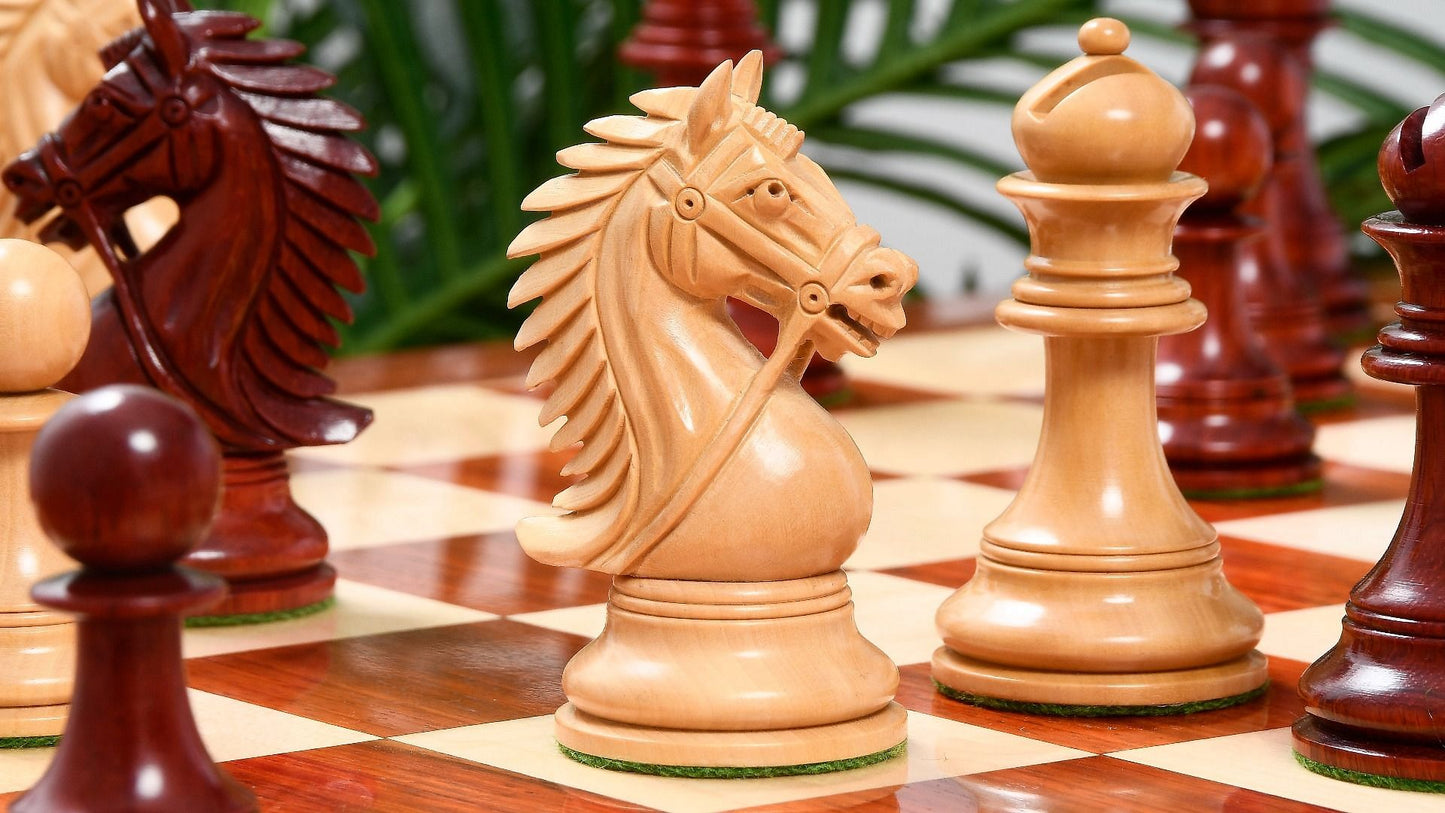 Combo of 2016 Bridle Series Luxury Chess Pieces in Bud Rose / Box Wood - 4.2" King with Wooden Chess Board