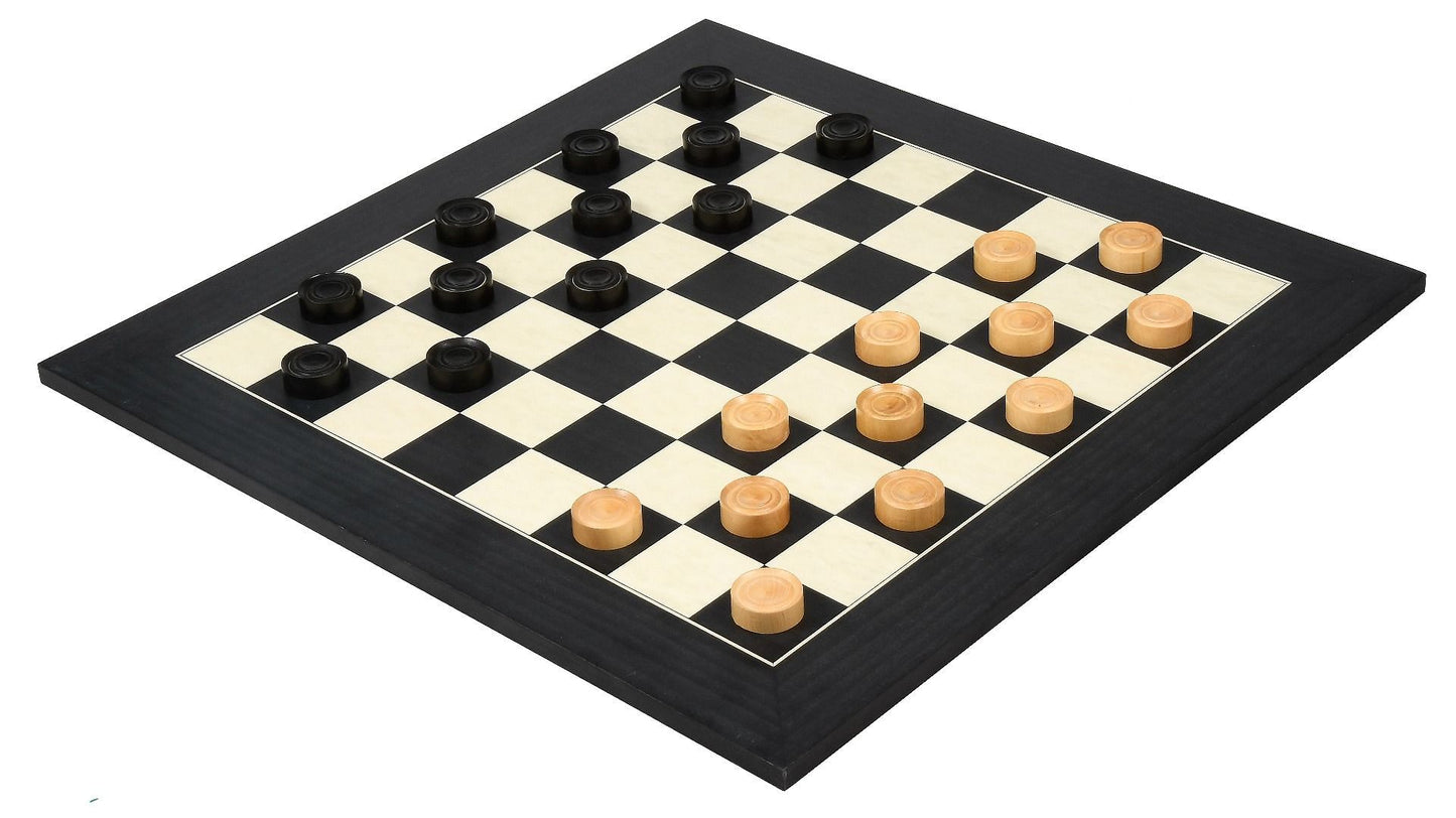 Wooden Checkers / Draught Set in Stained Dyed Boxwood & Natural Box wood - 35mm