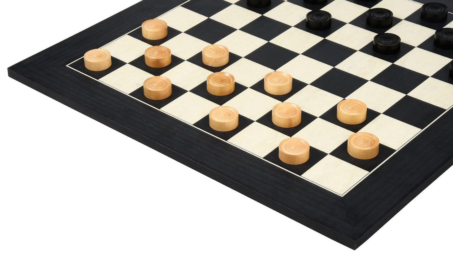 Wooden Checkers / Draught Set in Stained Dyed Boxwood & Natural Box wood - 35mm