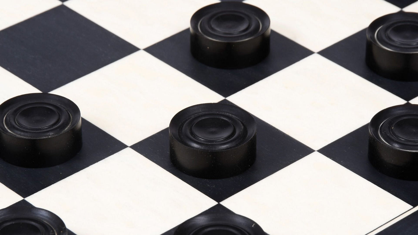 Wooden Checkers / Draught Set in Stained Dyed Boxwood & Natural Box wood - 35mm