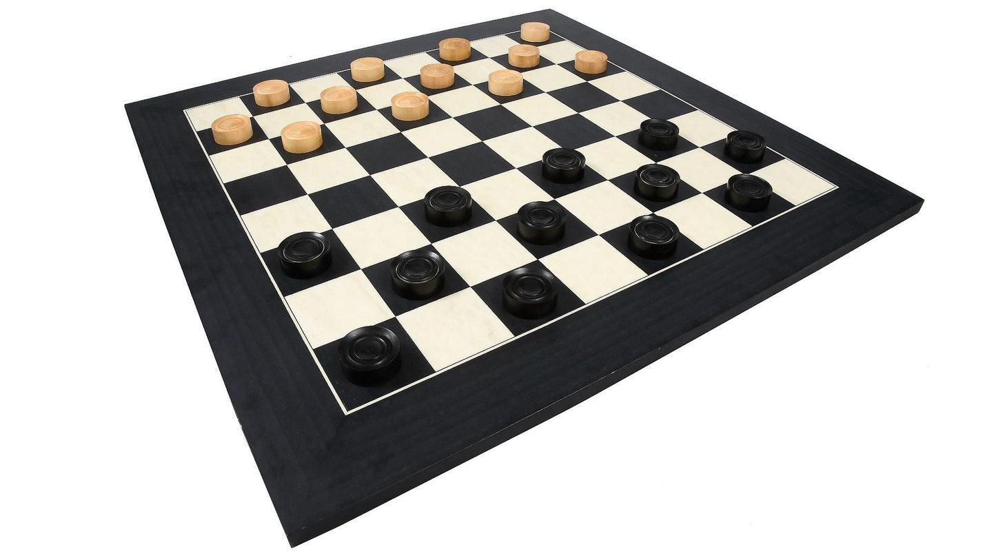 Wooden Checkers / Draught Set in Stained Dyed Boxwood & Natural Box wood - 35mm