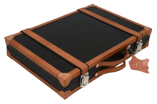 Genuine Leather Folding Backgammon Set in Black & Brown Color