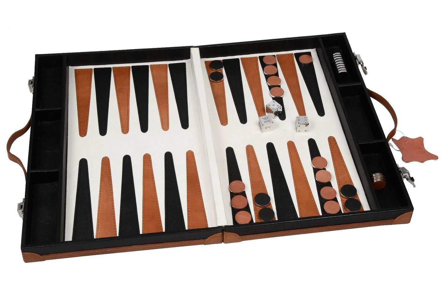 Genuine Leather Folding Backgammon Set in Black & Brown Color