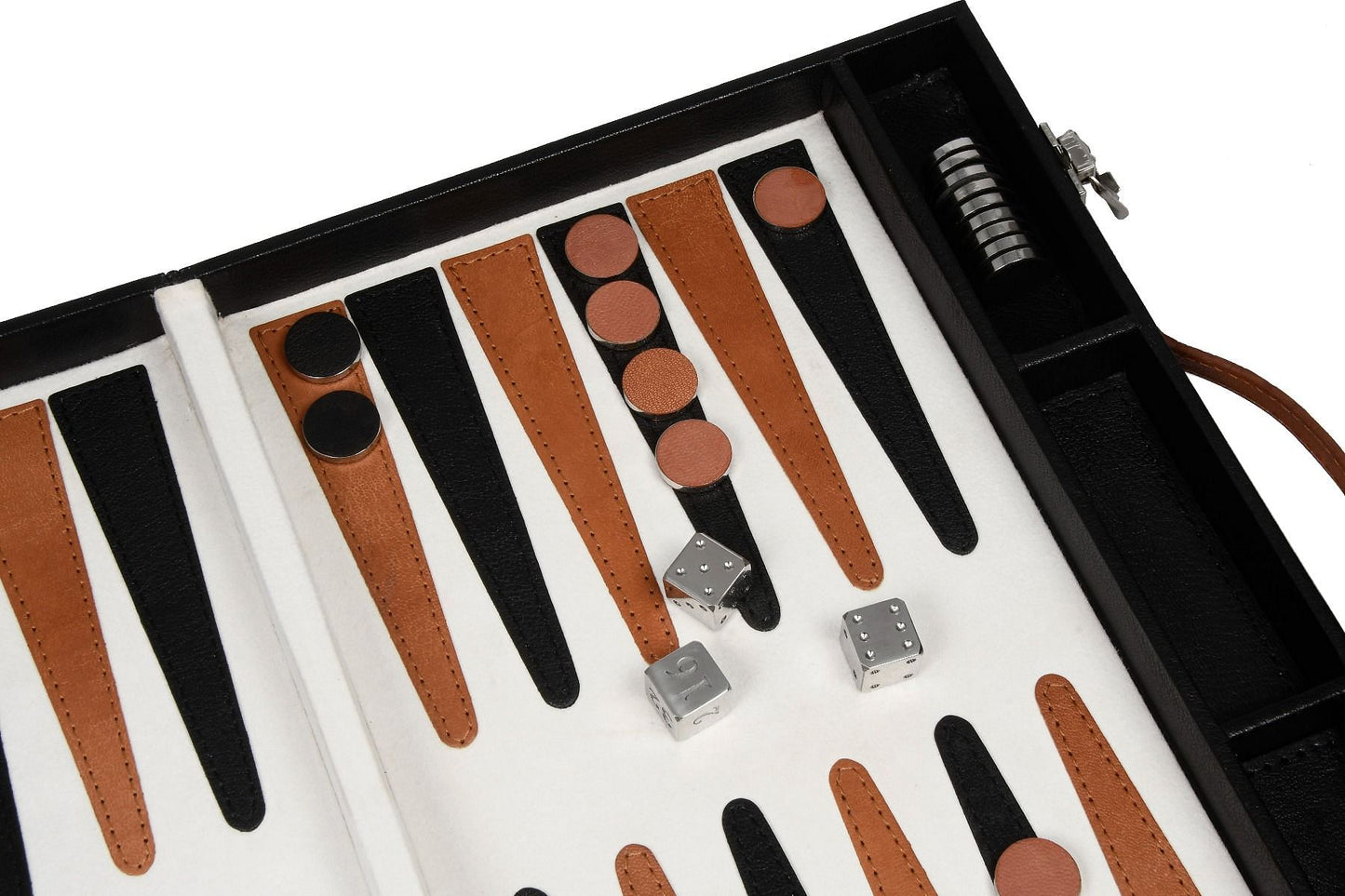 Genuine Leather Folding Backgammon Set in Black & Brown Color