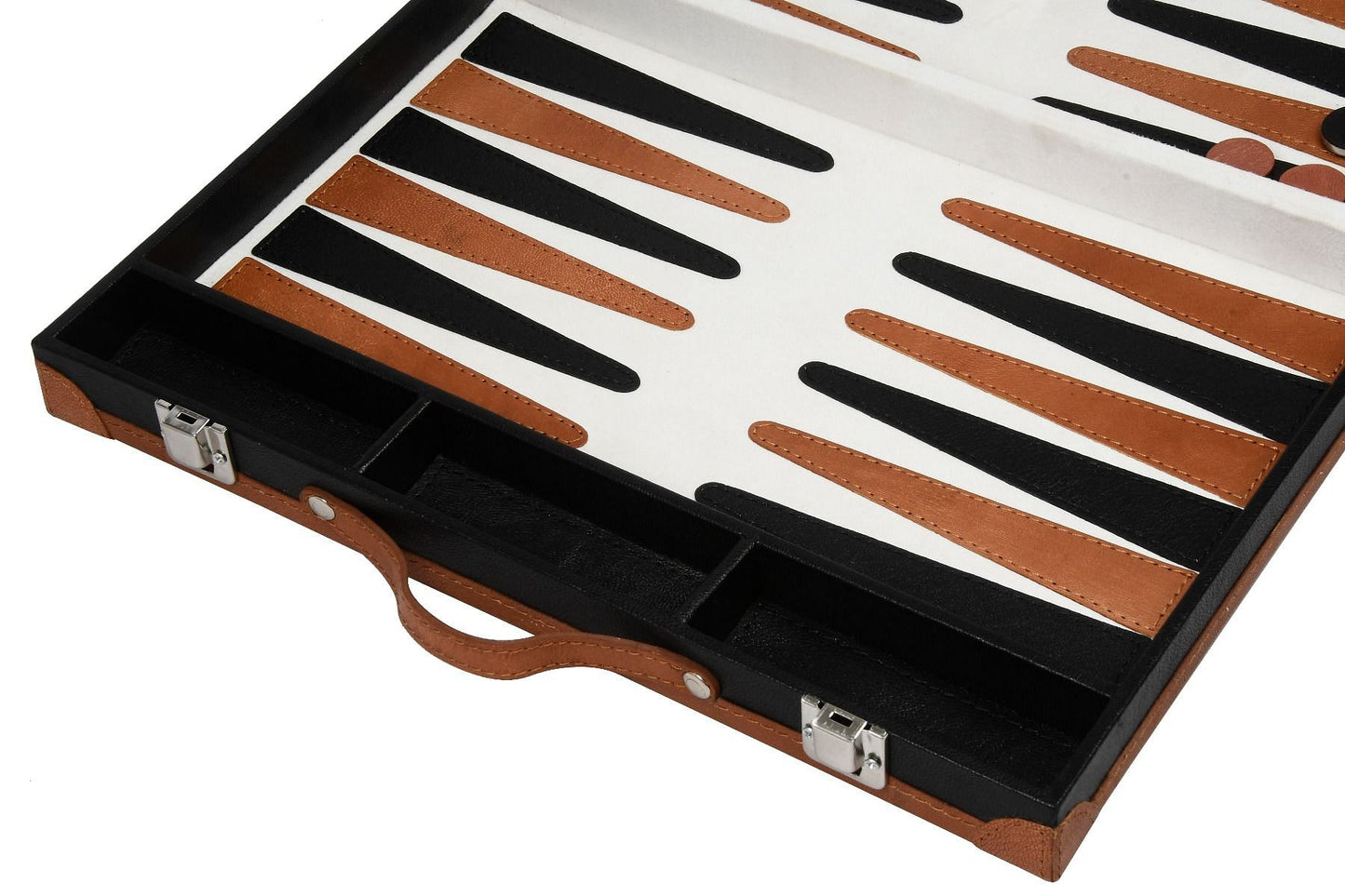 Genuine Leather Folding Backgammon Set in Black & Brown Color