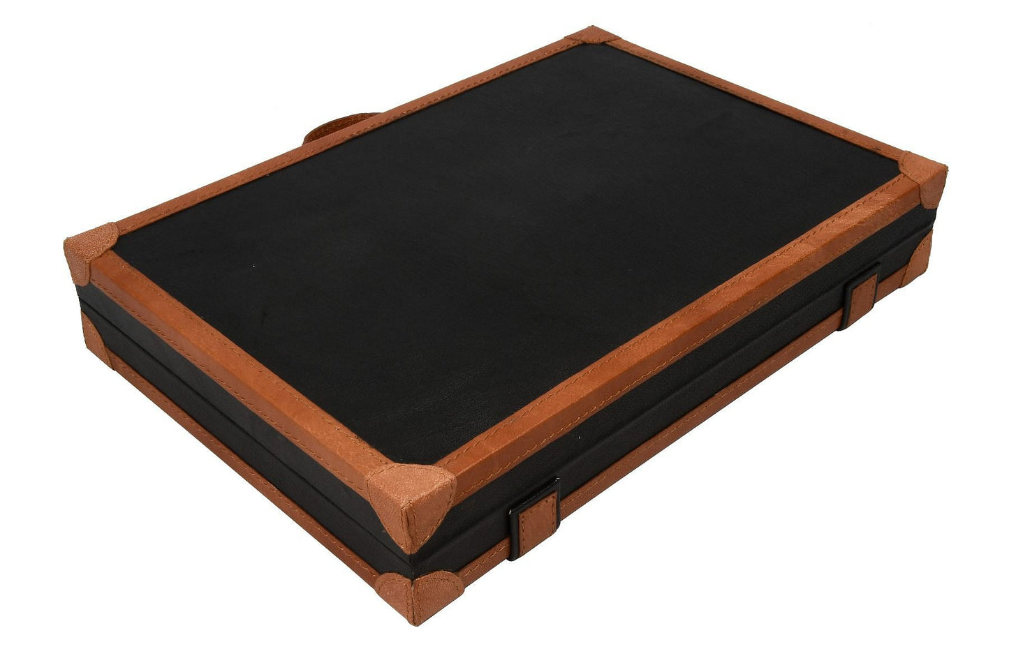 Genuine Leather Folding Backgammon Set in Black & Brown Color