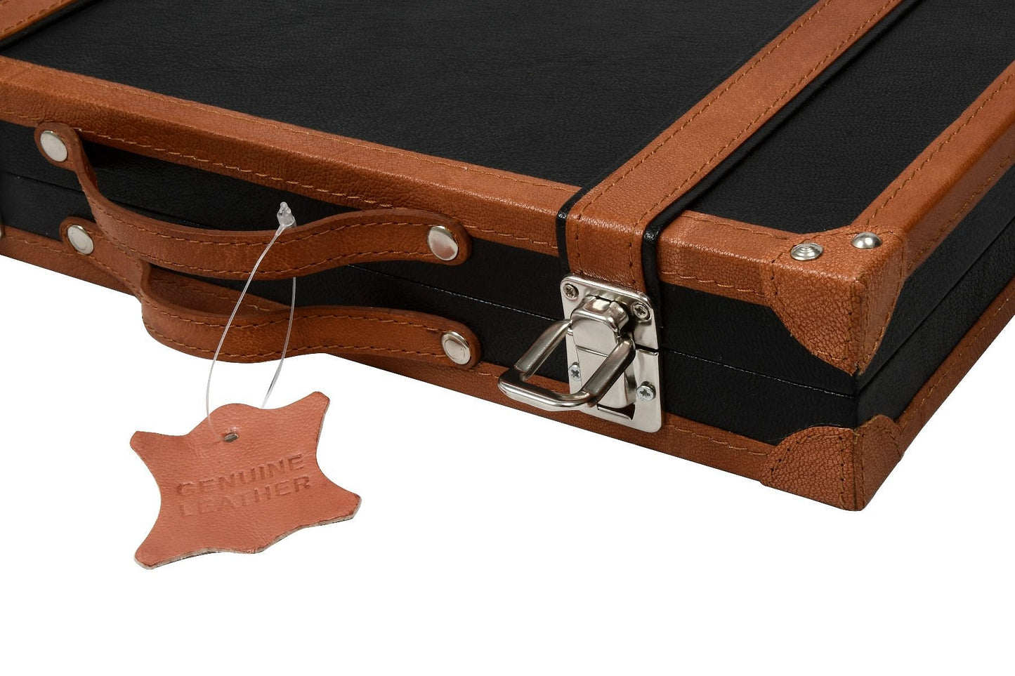 Genuine Leather Folding Backgammon Set in Black & Brown Color