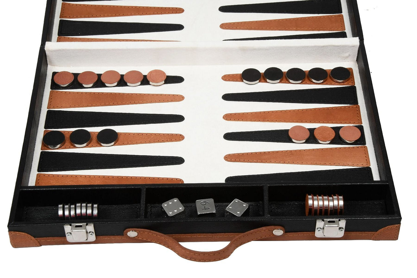 Genuine Leather Folding Backgammon Set in Black & Brown Color