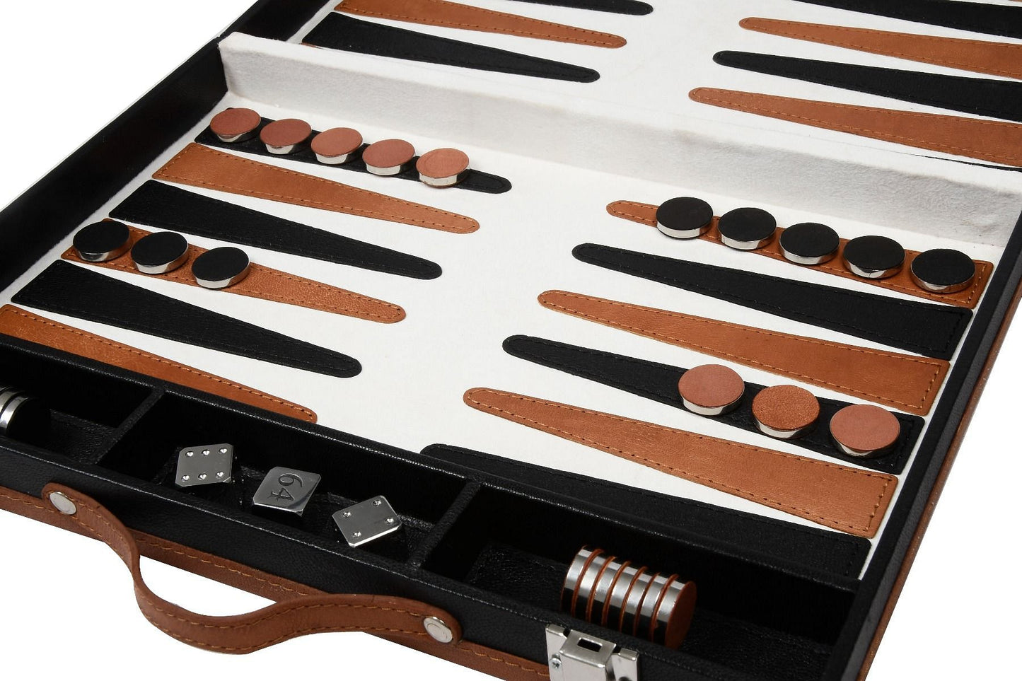 Genuine Leather Folding Backgammon Set in Black & Brown Color