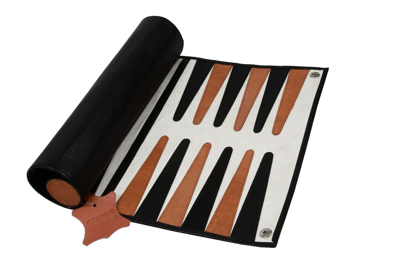 Genuine Leather Roll-up Backgammon Set in Black & Brown Color