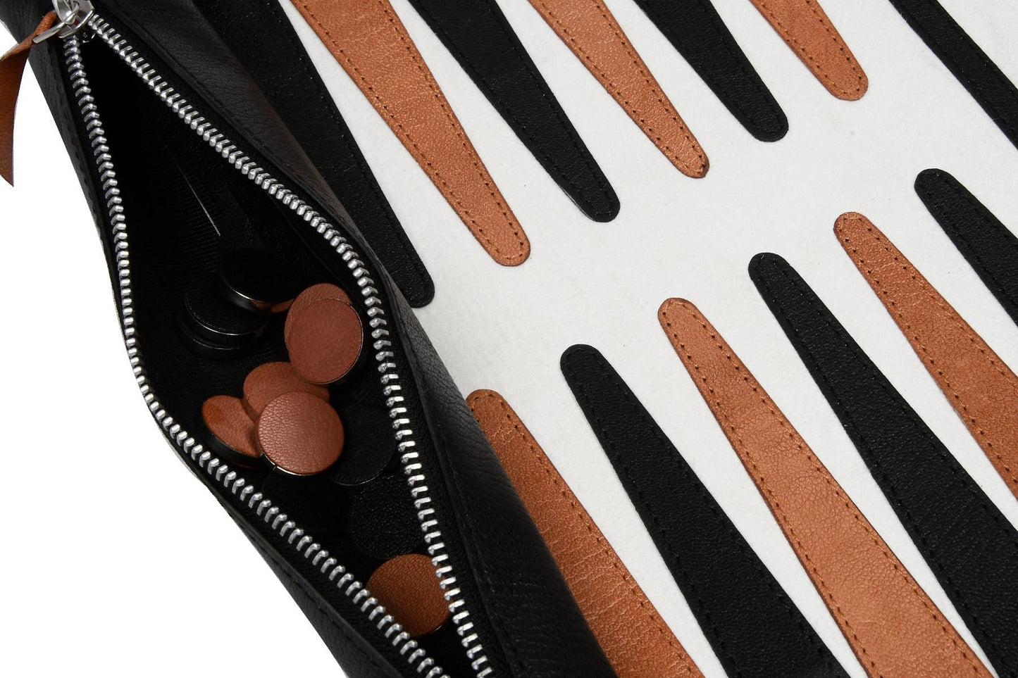 Genuine Leather Roll-up Backgammon Set in Black & Brown Color