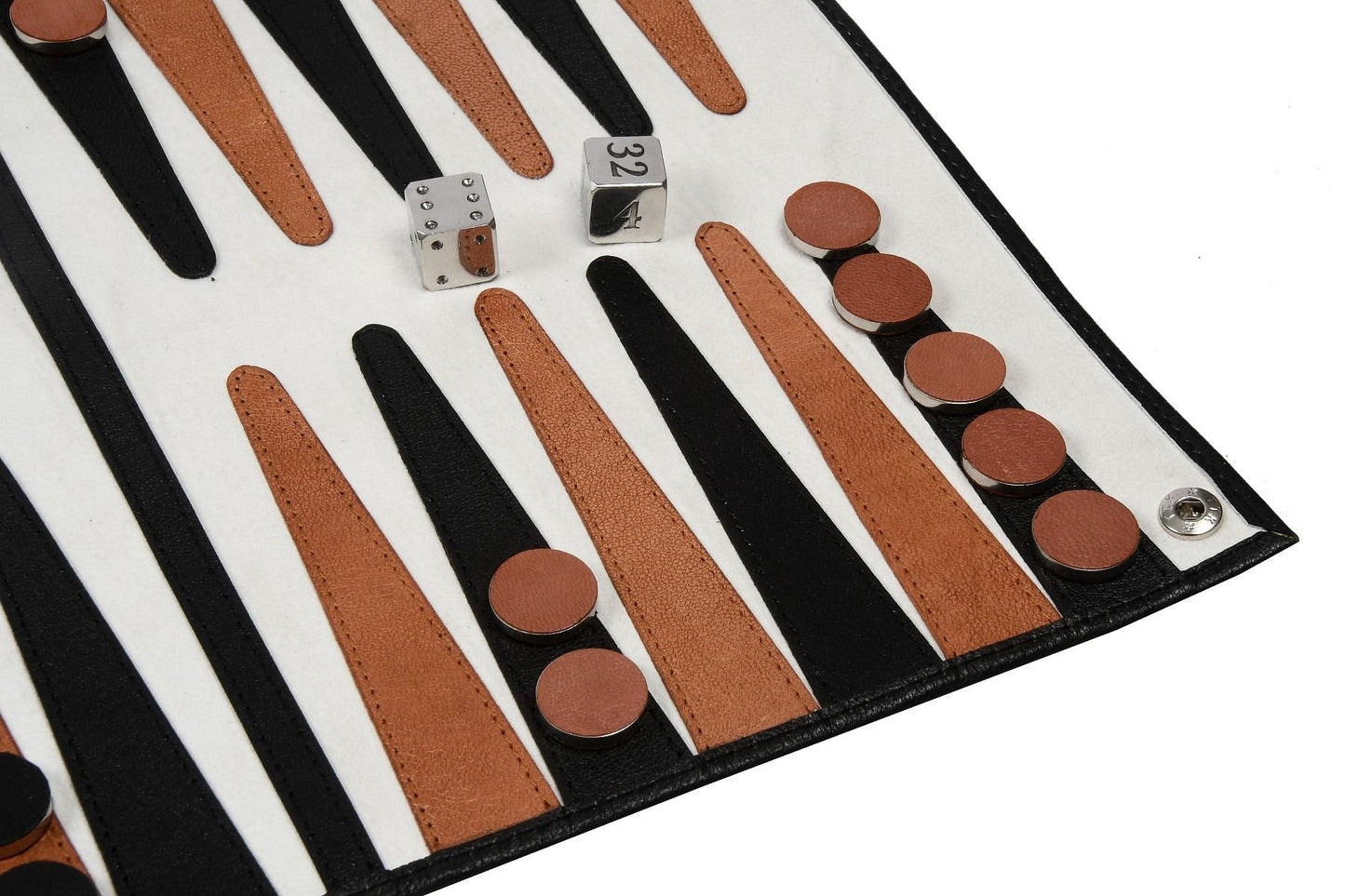 Genuine Leather Roll-up Backgammon Set in Black & Brown Color