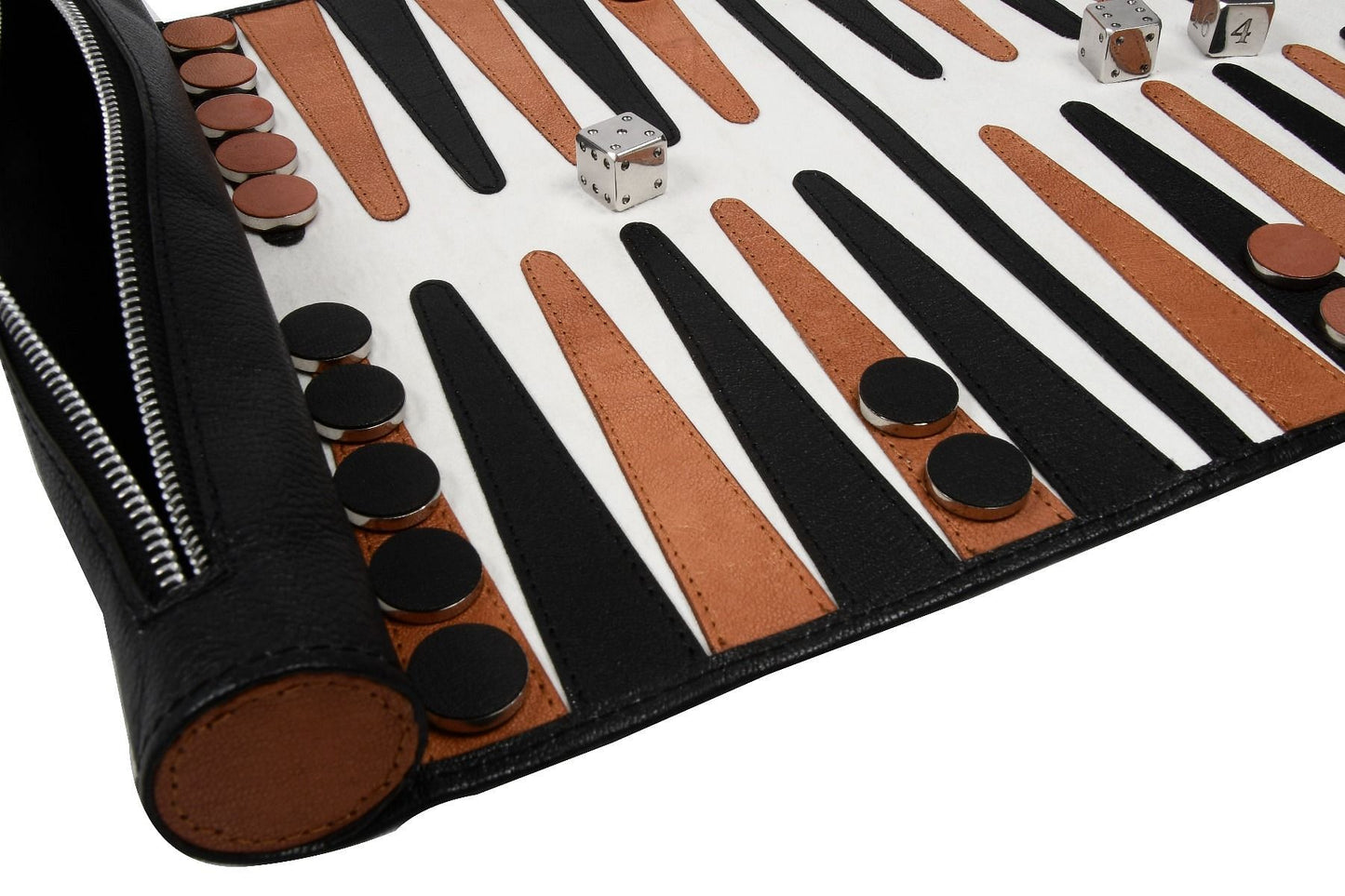 Genuine Leather Roll-up Backgammon Set in Black & Brown Color