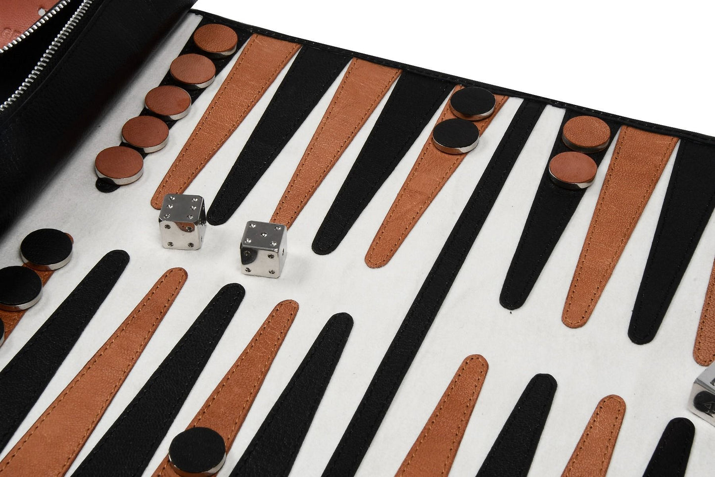 Genuine Leather Roll-up Backgammon Set in Black & Brown Color