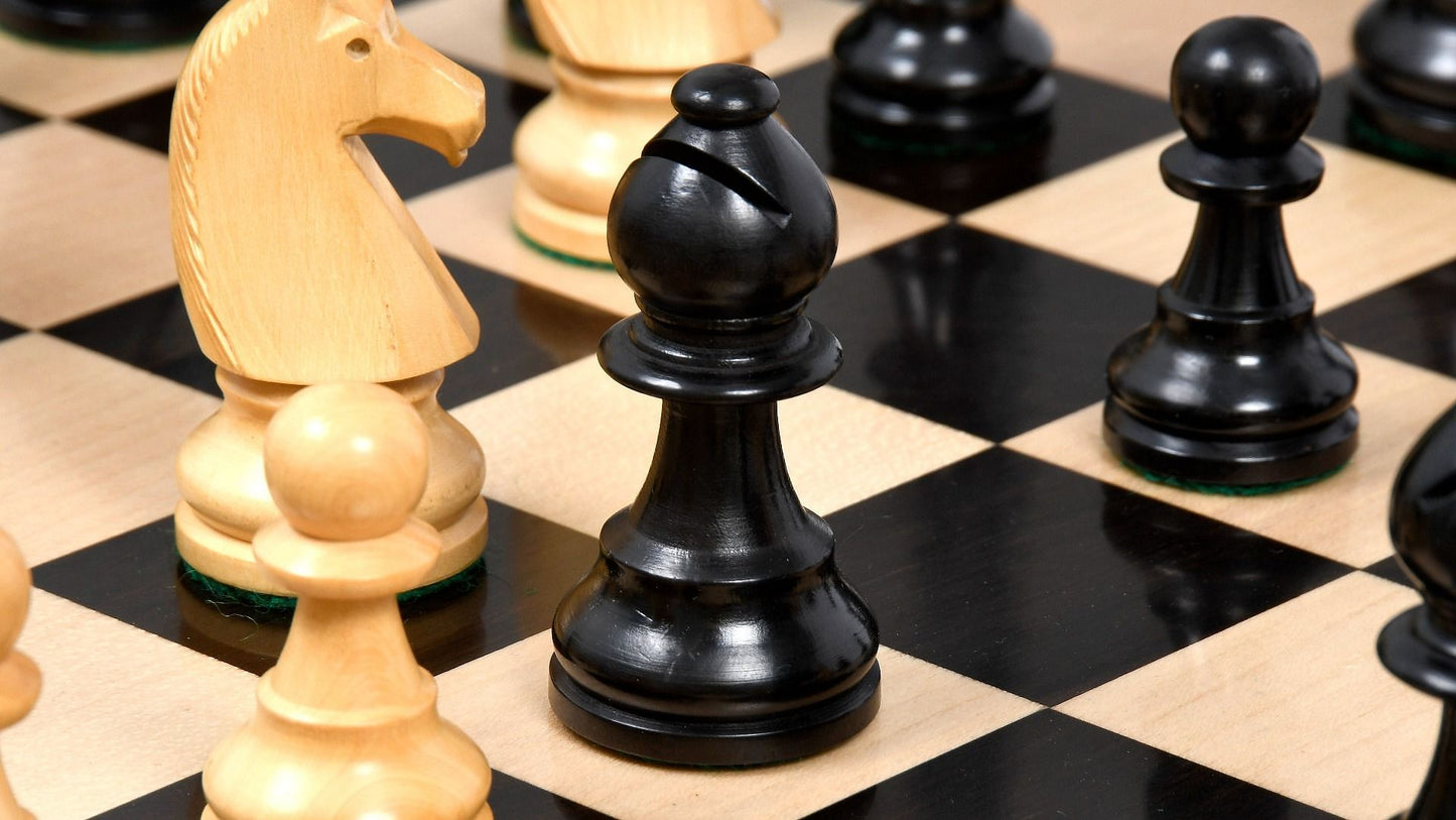 Reproduced 90s French Chavet Championship Tournament Chess Pieces V2.0 in Ebonized / Box Wood - 3.6" King