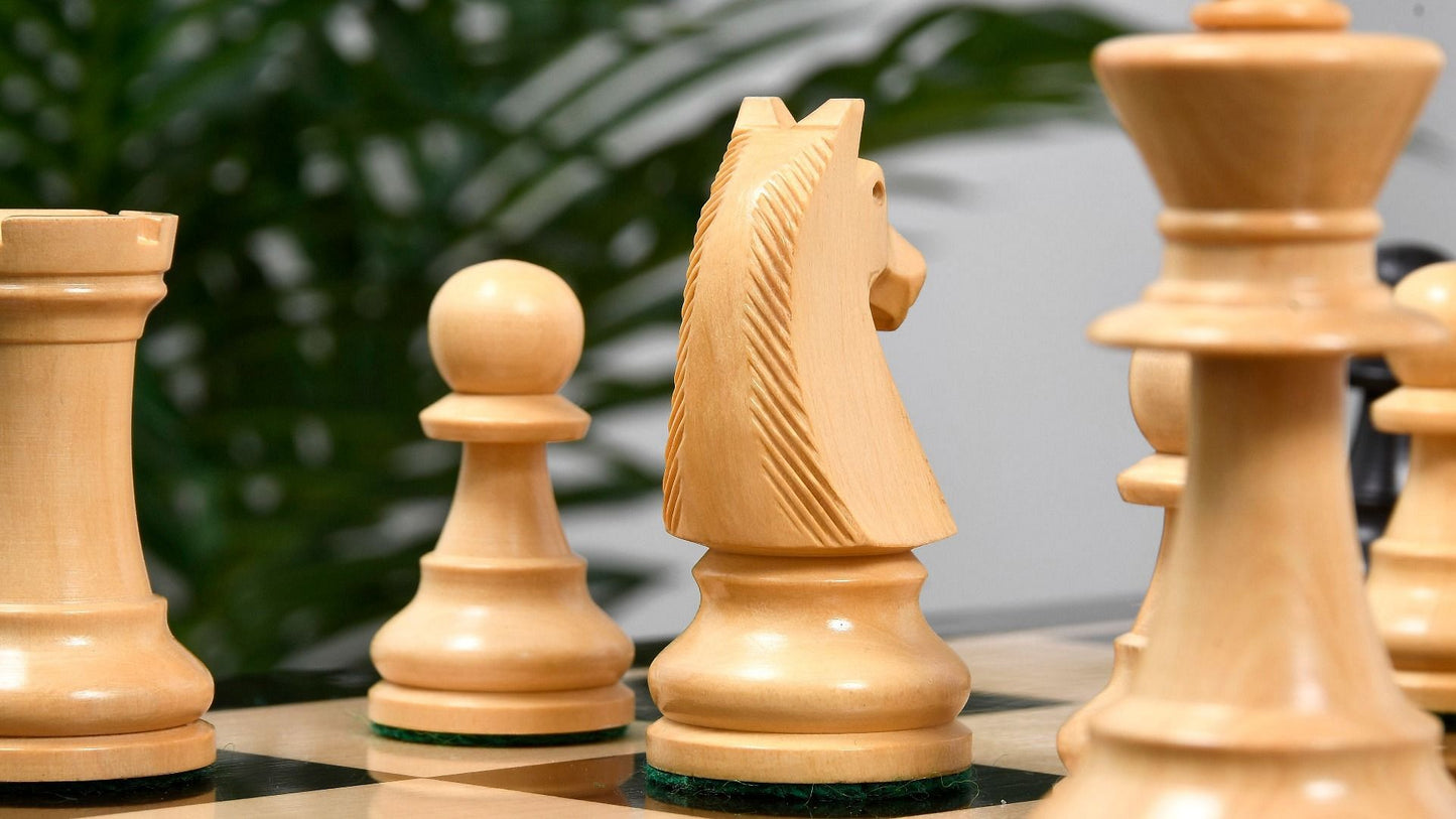 Reproduced 90s French Chavet Championship Tournament Chess Pieces V2.0 in Ebonized / Box Wood - 3.6" King