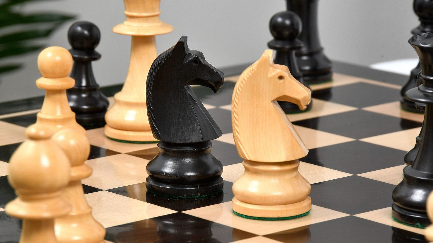 Reproduced 90s French Chavet Championship Tournament Chess Pieces V2.0 in Ebonized / Box Wood - 3.6" King