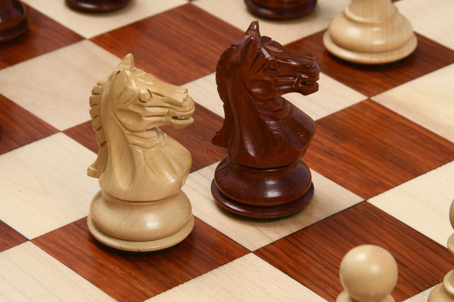 Fierce Knight Staunton Series Wooden Weighted Chess Pieces in Bud Rose & Box Wood - 3.0" King