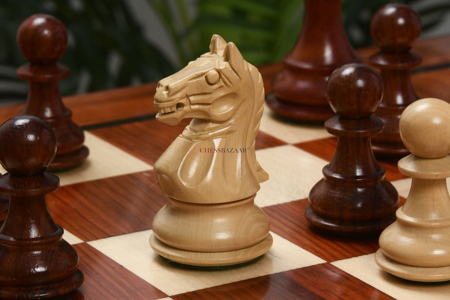 Fierce Knight Staunton Series Wooden Weighted Chess Pieces in Bud Rose & Box Wood - 3.0" King