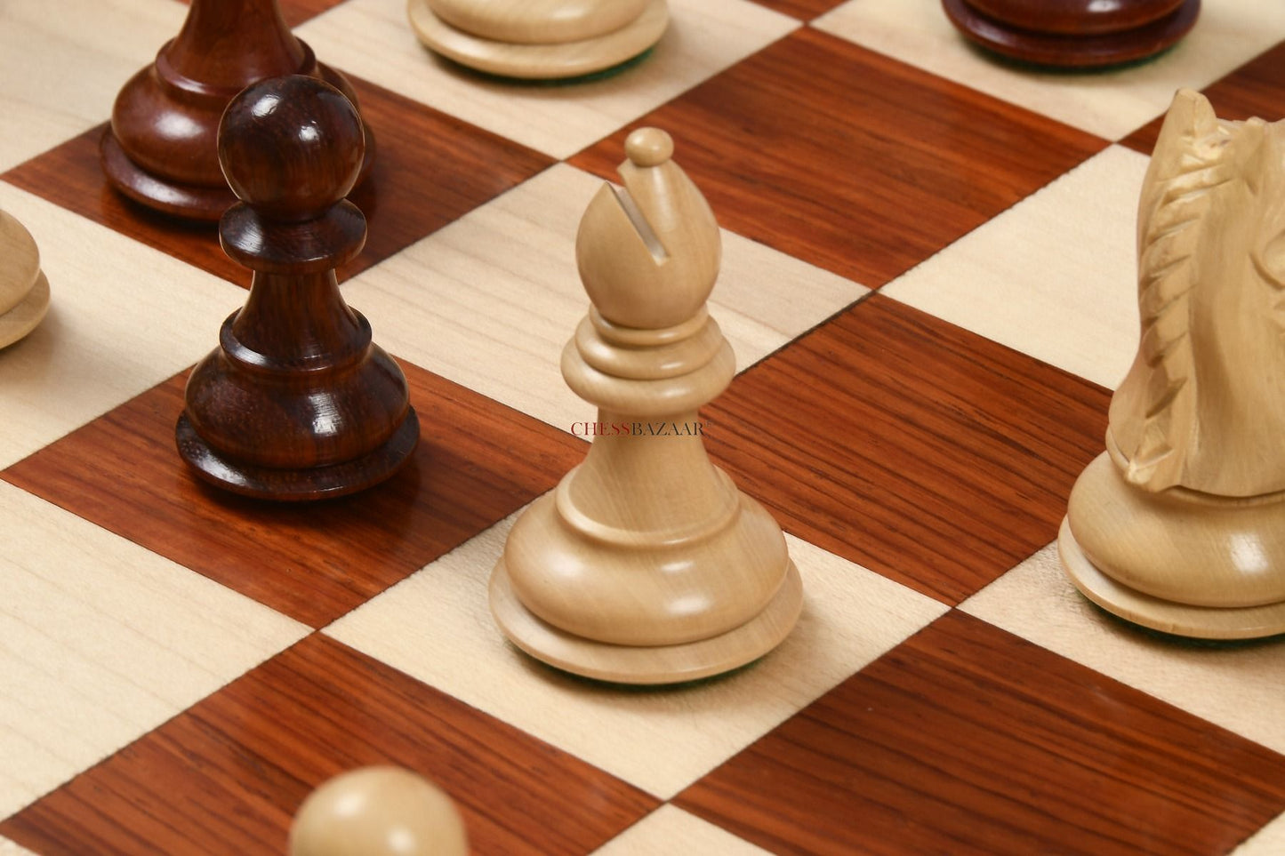 Fierce Knight Staunton Series Wooden Weighted Chess Pieces in Bud Rose & Box Wood - 3.0" King