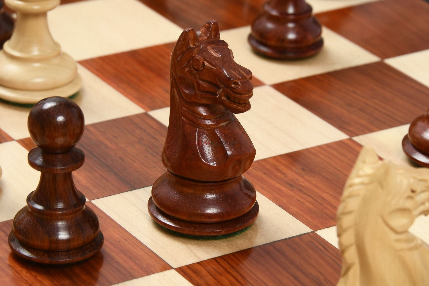 Fierce Knight Staunton Series Wooden Weighted Chess Pieces in Bud Rose & Box Wood - 3.0" King