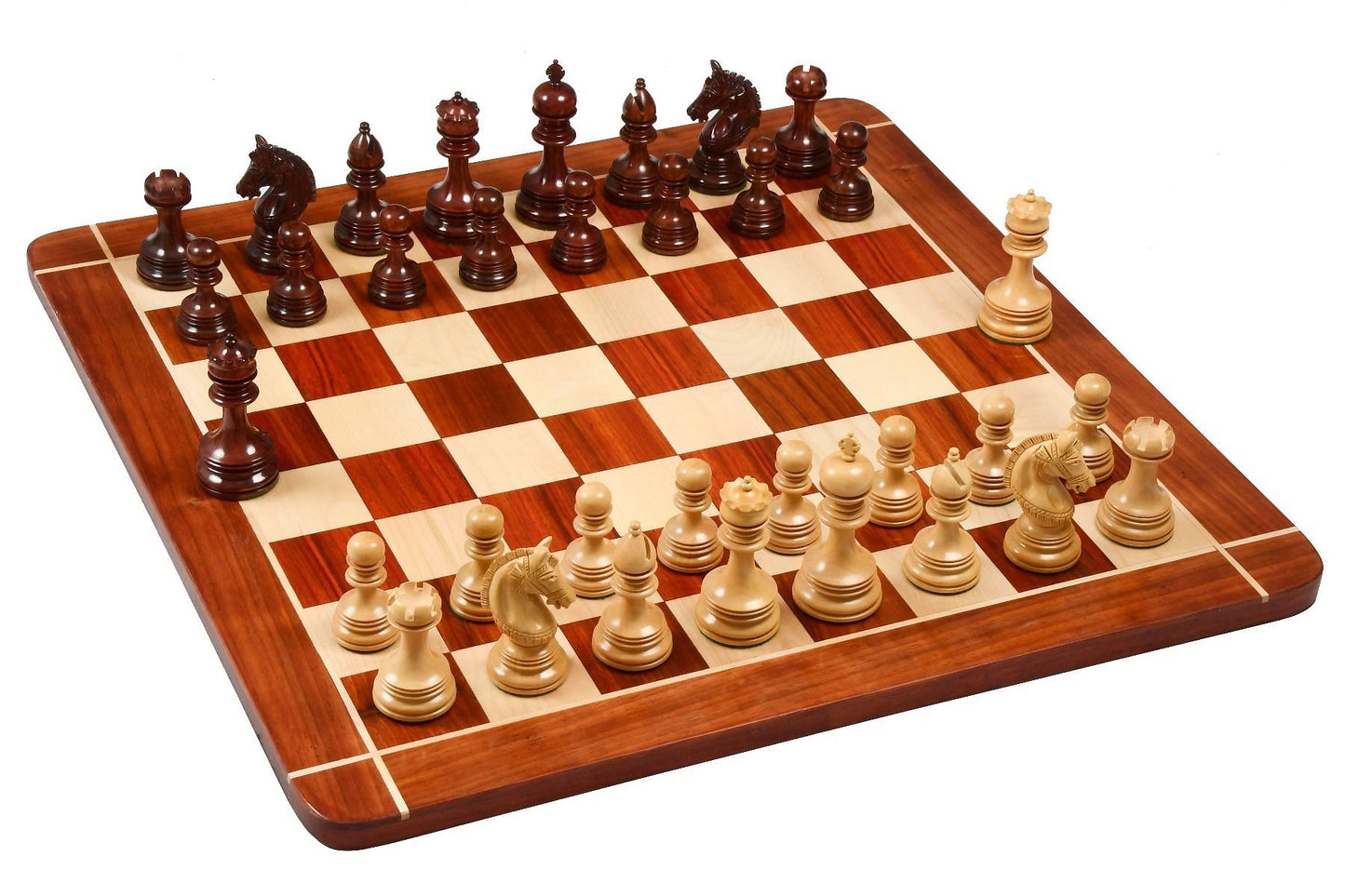 Combo of Indian Chetak II Customized Staunton Chess Set in Bud Rose / Box Wood with Bud Rosewood Chess Board - 4.2" King