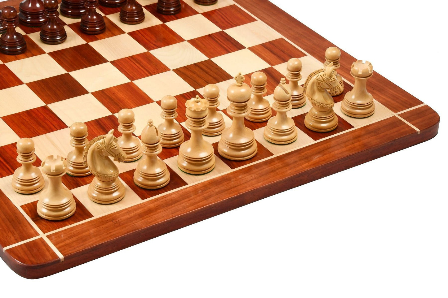 Combo of Indian Chetak II Customized Staunton Chess Set in Bud Rose / Box Wood with Bud Rosewood Chess Board - 4.2" King