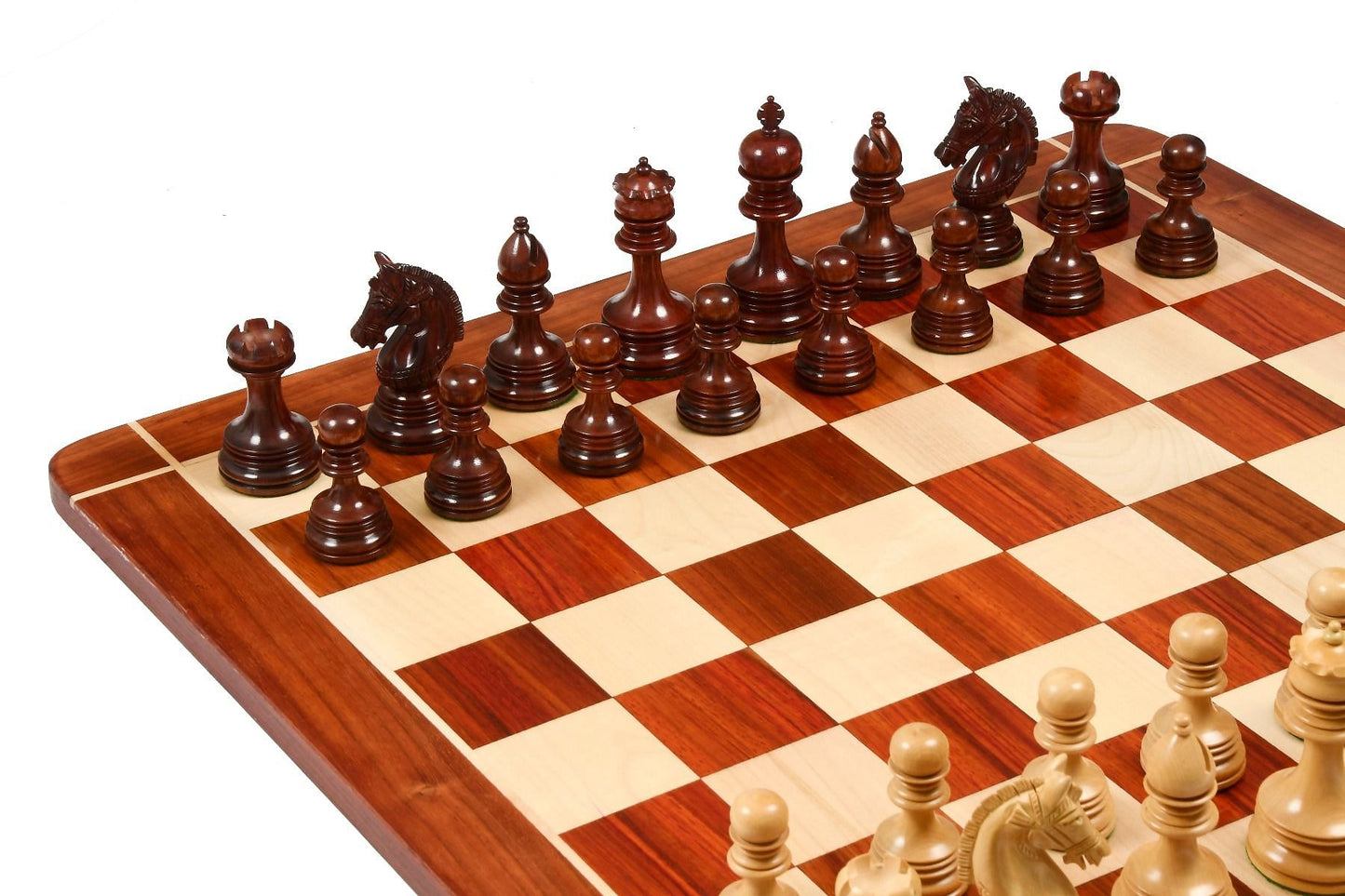 Combo of Indian Chetak II Customized Staunton Chess Set in Bud Rose / Box Wood with Bud Rosewood Chess Board - 4.2" King