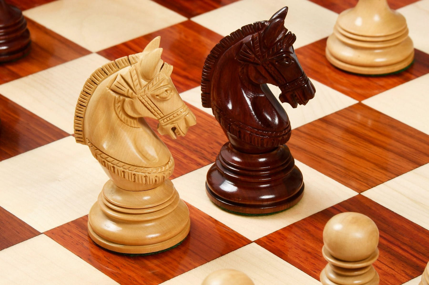 Combo of Indian Chetak II Customized Staunton Chess Set in Bud Rose / Box Wood with Bud Rosewood Chess Board - 4.2" King