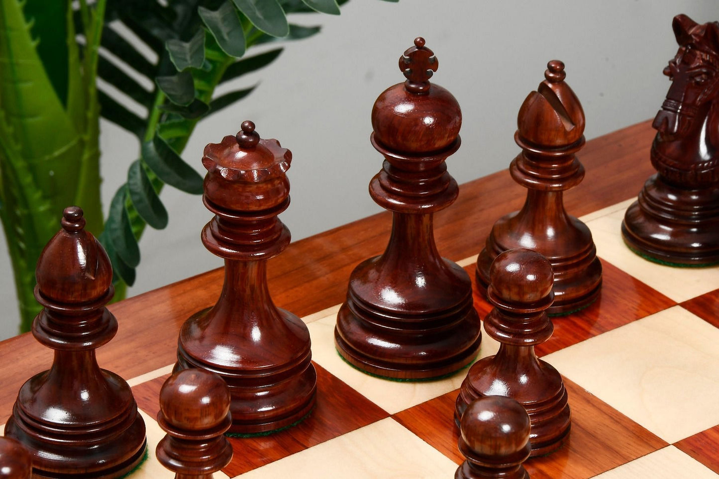 Combo of Indian Chetak II Customized Staunton Chess Set in Bud Rose / Box Wood with Bud Rosewood Chess Board - 4.2" King