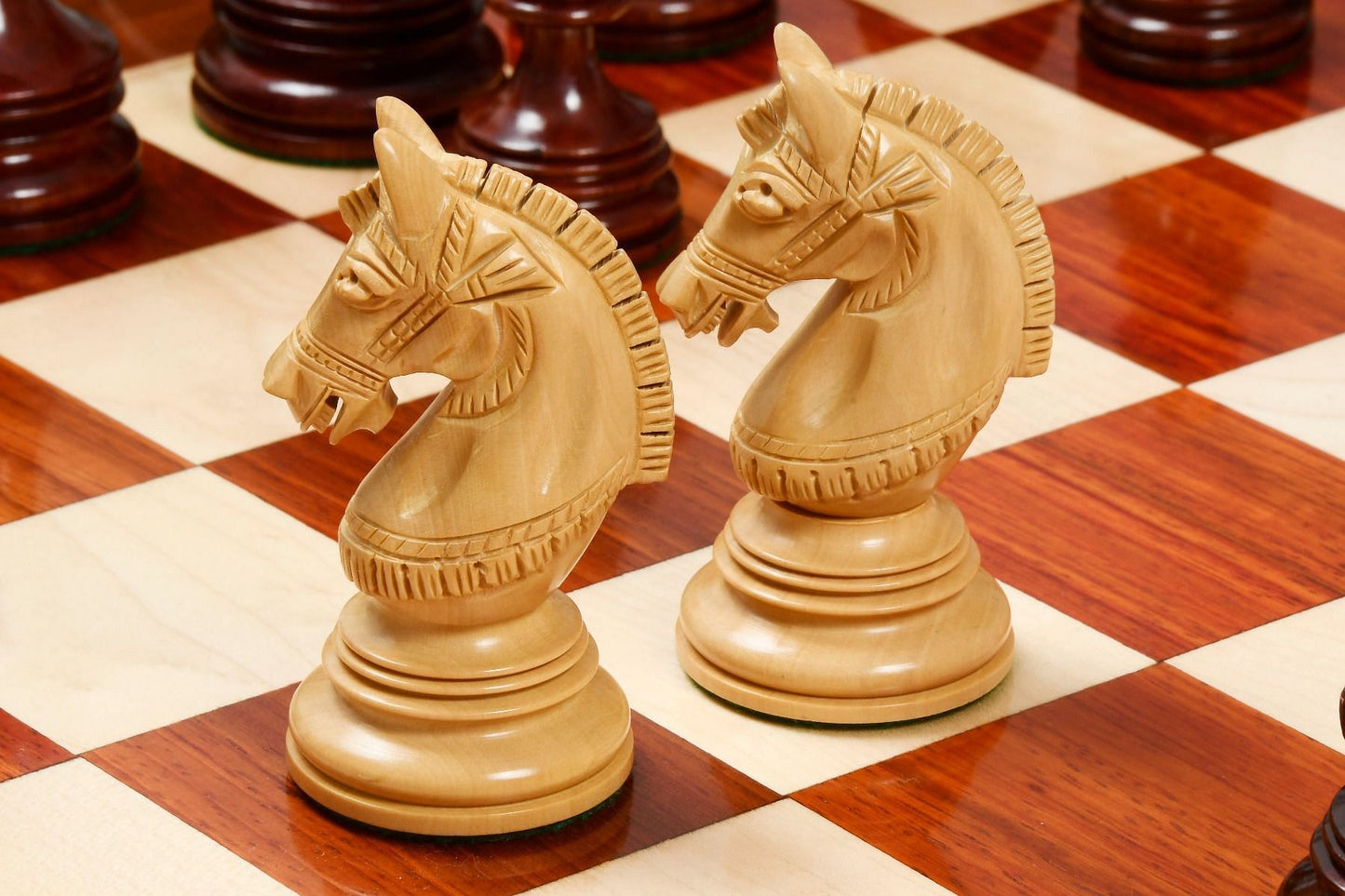 Combo of Indian Chetak II Customized Staunton Chess Set in Bud Rose / Box Wood with Bud Rosewood Chess Board - 4.2" King