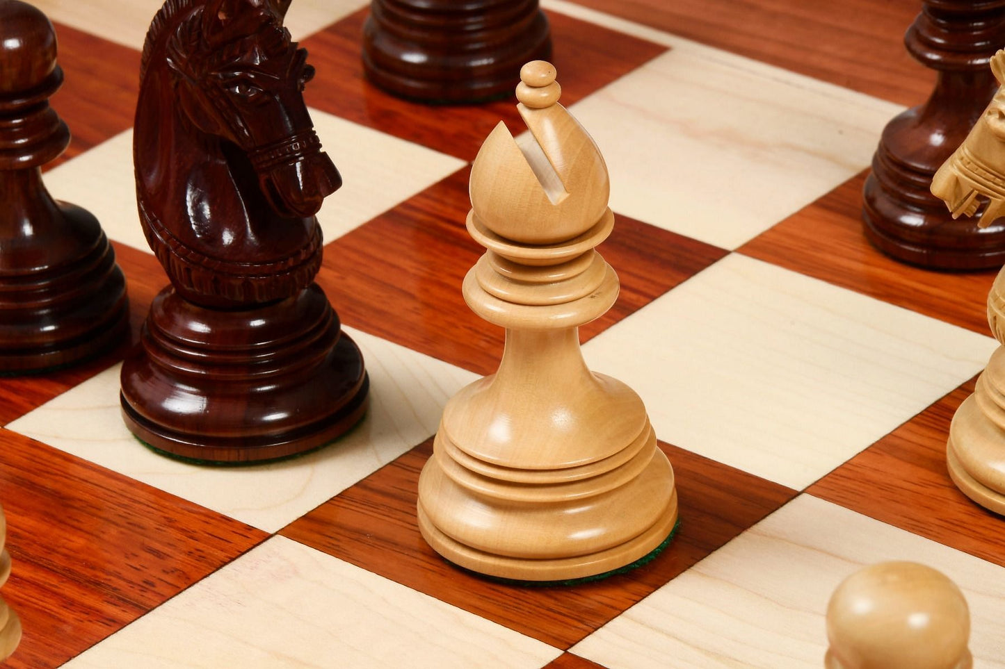 Combo of Indian Chetak II Customized Staunton Chess Set in Bud Rose / Box Wood with Bud Rosewood Chess Board - 4.2" King