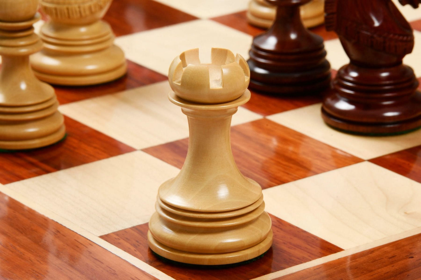 Combo of Indian Chetak II Customized Staunton Chess Set in Bud Rose / Box Wood with Bud Rosewood Chess Board - 4.2" King