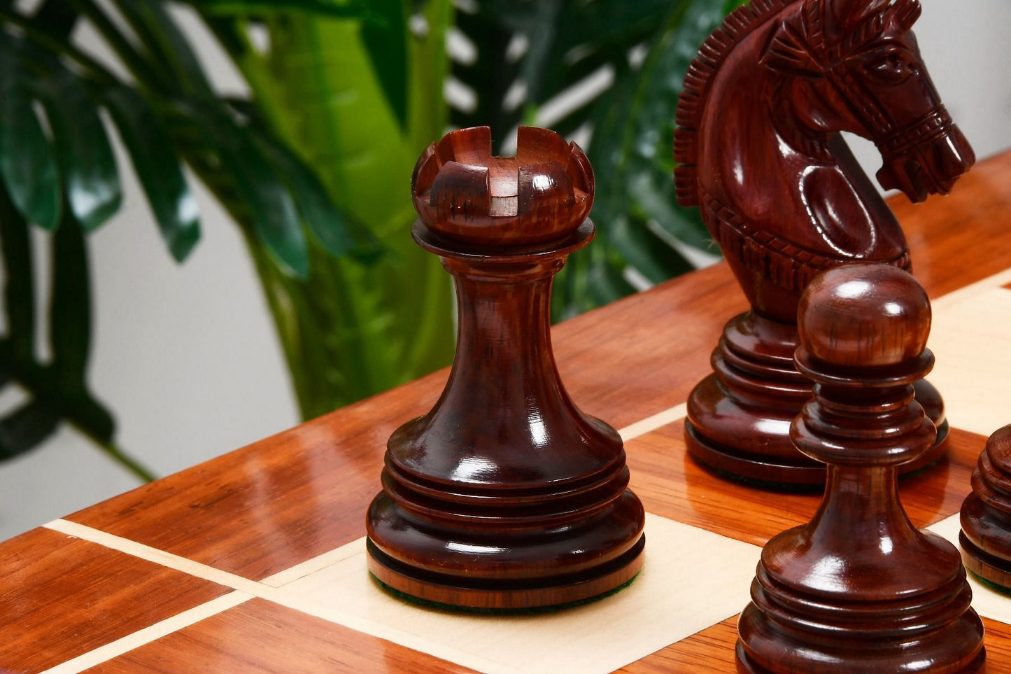 Combo of Indian Chetak II Customized Staunton Chess Set in Bud Rose / Box Wood with Bud Rosewood Chess Board - 4.2" King