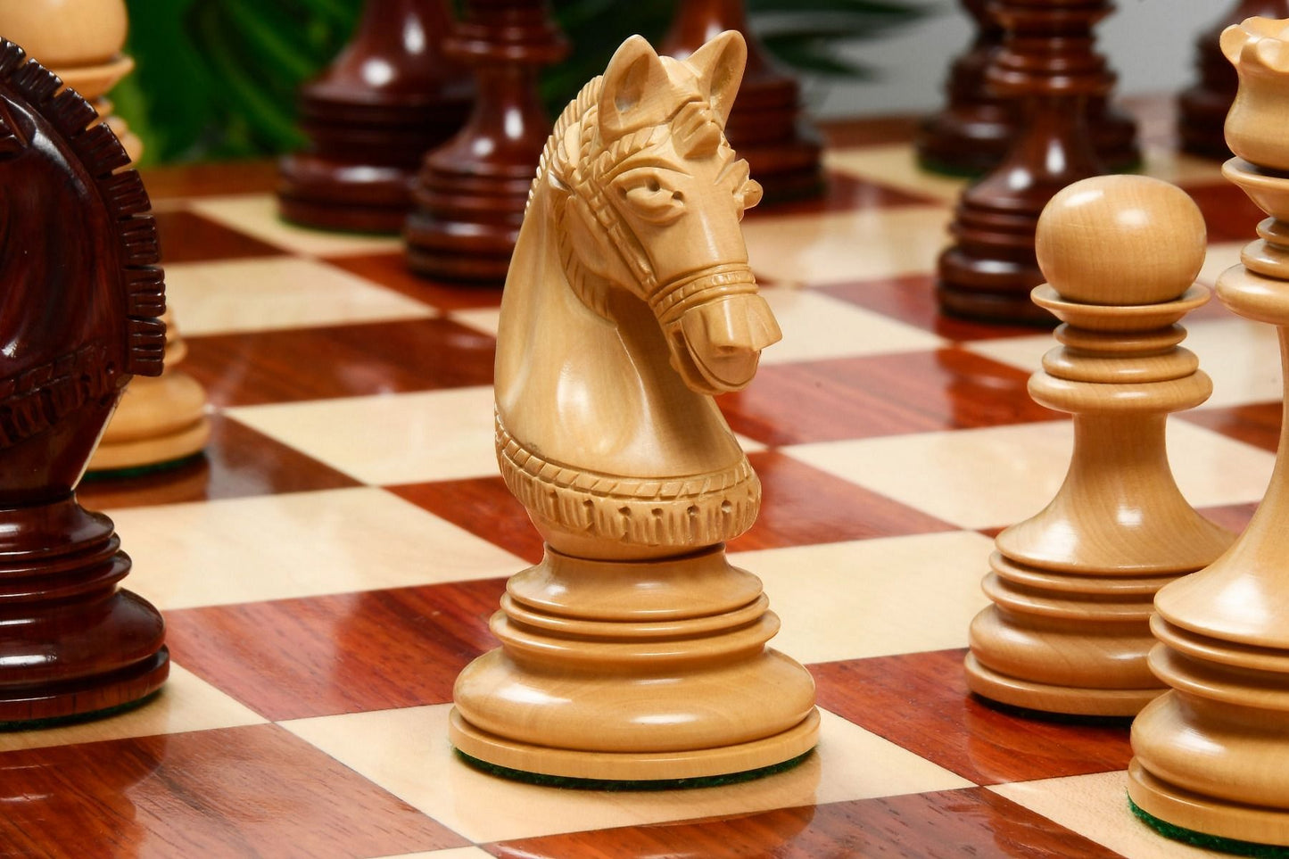 Combo of Indian Chetak II Customized Staunton Chess Set in Bud Rose / Box Wood with Bud Rosewood Chess Board - 4.2" King