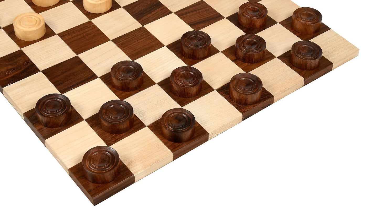 Wooden Checkers / Draught Set in Sheesham & Box wood - 30mm