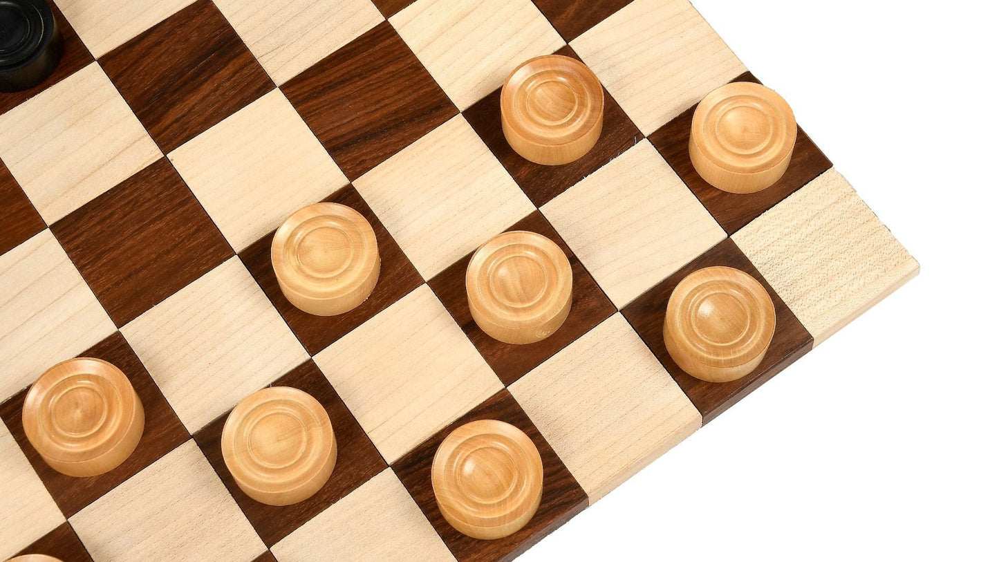 Wooden Checkers / Draught Set in Stained Dyed Boxwood & Natural Box wood - 30mm